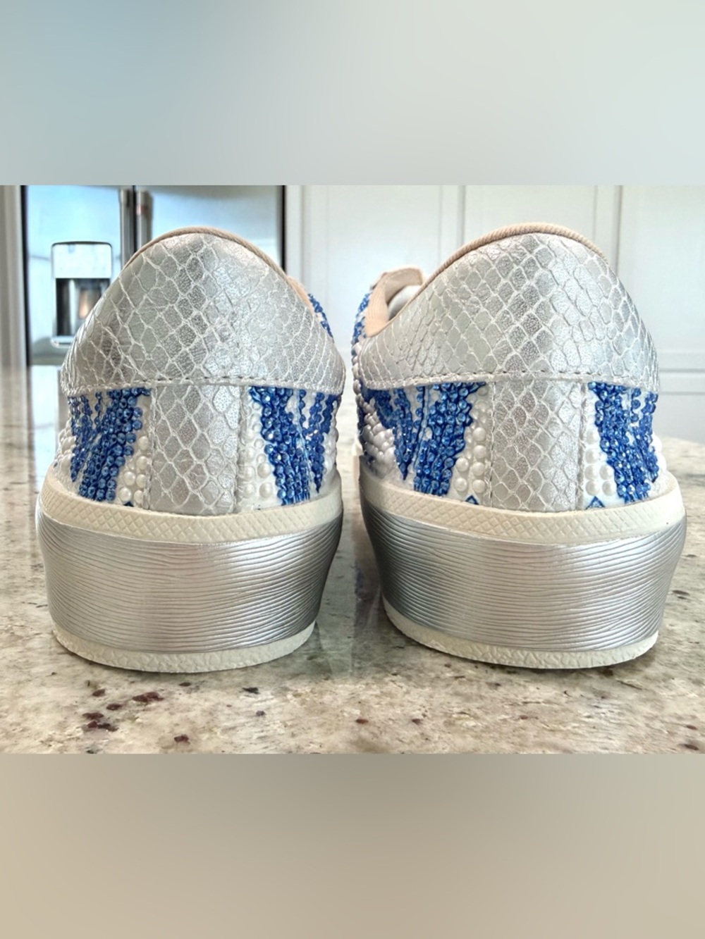 Betsey Johnson White and Blue Beaded Floral "Damon" Sneakers "NEW" - Picture 6 of 17